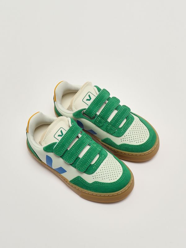 2. Sneakers bambino V-90 in pelle chromefree Bianco-Verde-Azzurro Veja sx2021514c