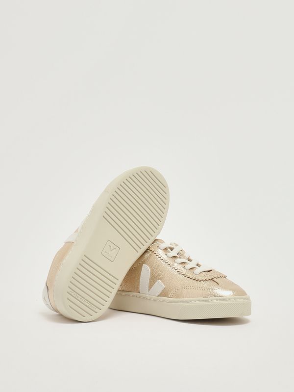 4. Sneakers bambina Volley in pelle chromefree Platino-Bianco Veja sy2021516c