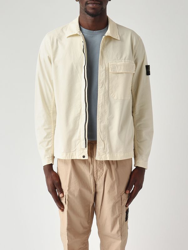 1. Overshirt uomo in twill di cotone biologico stretch Avorio Stone Island l1s151200013s0a10