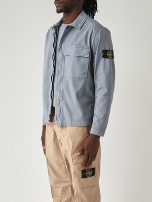 3. Overshirt uomo in twill di cotone biologico stretch Avio Chiaro