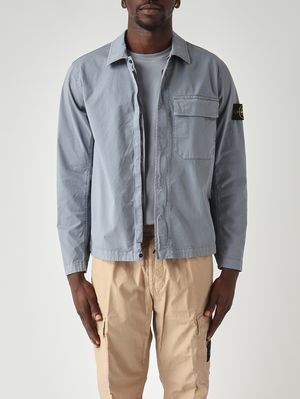 1. Overshirt uomo in twill di cotone biologico stretch Avio Chiaro
