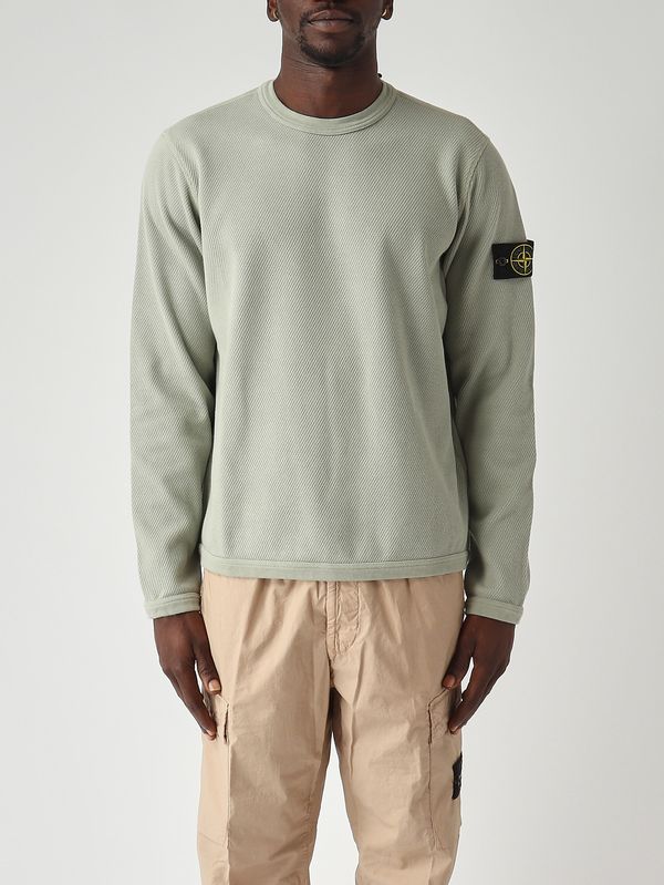 T-shirt Homme Stone Island Manches Longues – Coton Bleu Motif Géométrique Taille M