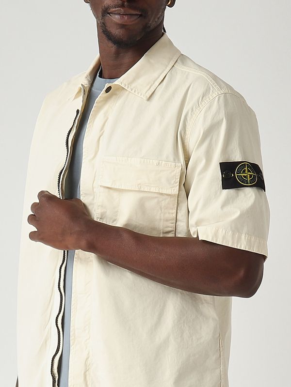 5. Camisa de hombre en sarga elástica de algodón orgánico Marfil Stone Island l1s151100025s0a10