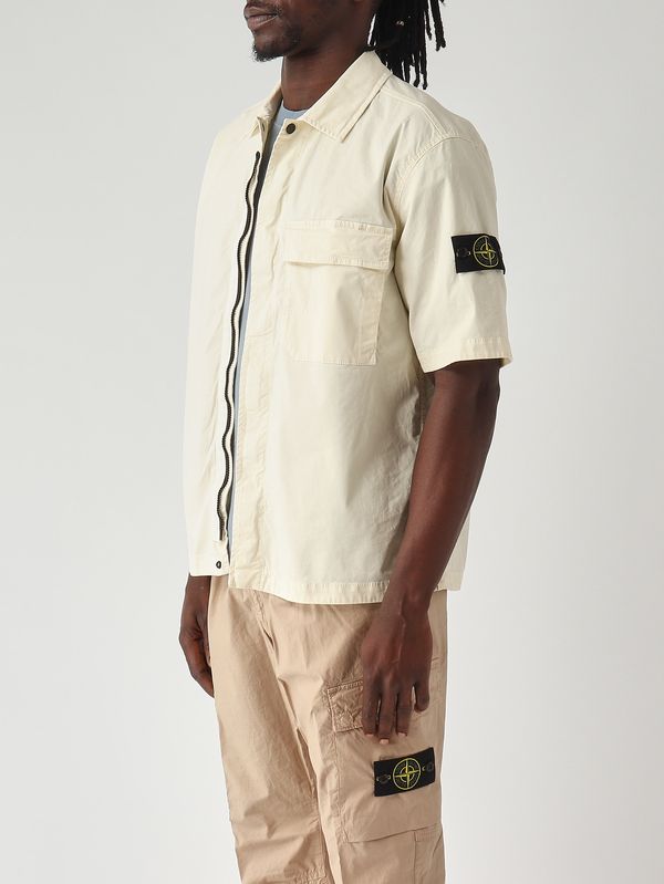 3. Camisa de hombre en sarga elástica de algodón orgánico Marfil Stone Island l1s151100025s0a10