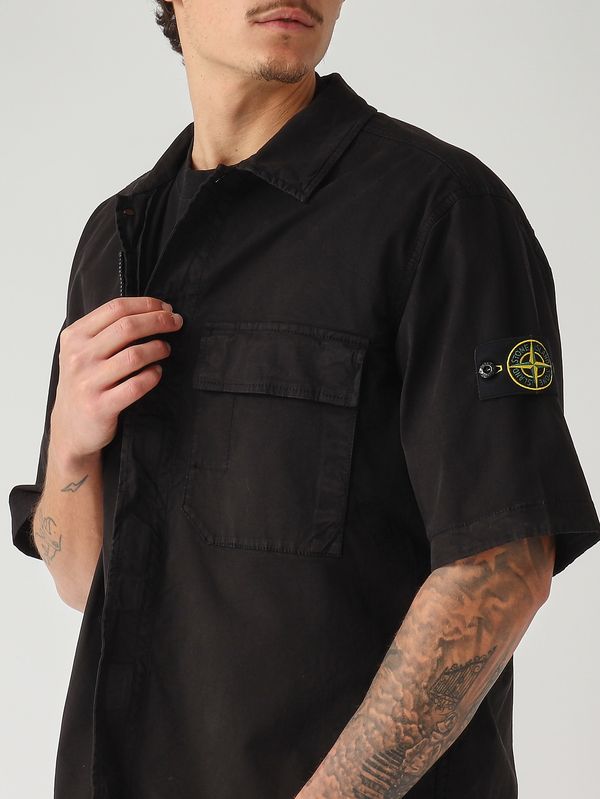 5. Camisa de hombre en sarga elástica de algodón orgánico Negro Stone Island l1s151100025s0a10
