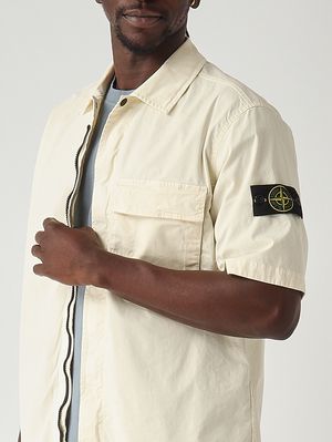 5. Camisa de hombre en sarga elástica de algodón orgánico Marfil