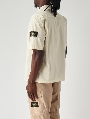 4. Camisa de hombre en sarga elástica de algodón orgánico Marfil