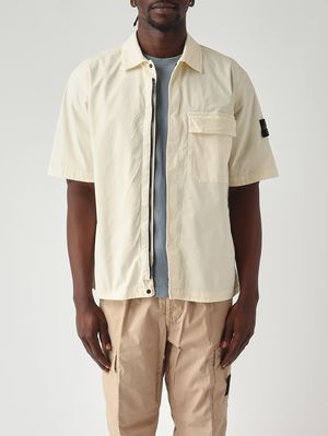 1. Camisa de hombre en sarga elástica de algodón orgánico Marfil