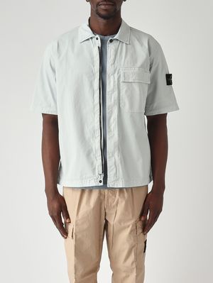 1. Camisa de hombre en sarga elástica de algodón orgánico Cielo