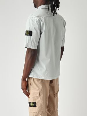 4. Camisa de hombre en sarga elástica de algodón orgánico Cielo