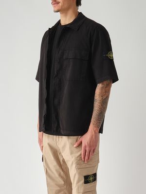 3. Camisa de hombre en sarga elástica de algodón orgánico Negro