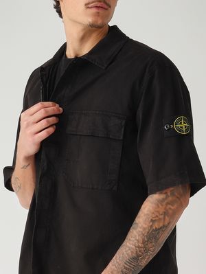 5. Camisa de hombre en sarga elástica de algodón orgánico Negro