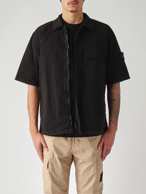 1. Camisa de hombre en sarga elástica de algodón orgánico Negro