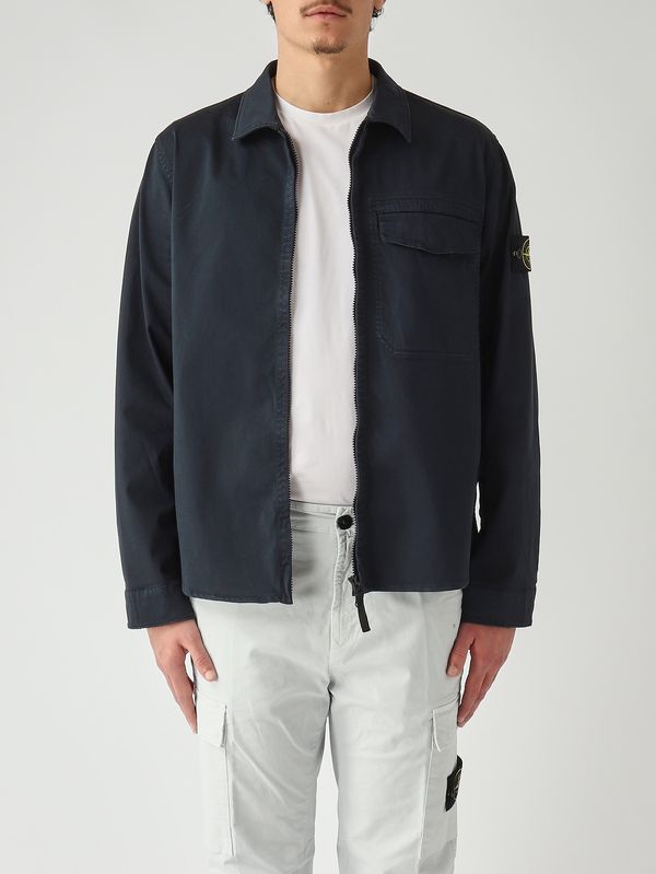 1. Overshirt uomo in raso di cotone biologico stretch Navy Stone Island l1s151200015s0012