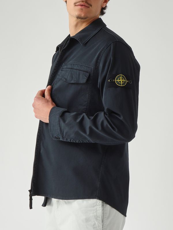 5. Overshirt uomo in raso di cotone biologico stretch Navy Stone Island l1s151200015s0012