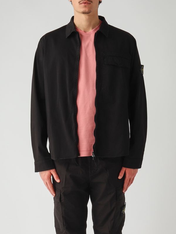 1. Overshirt uomo in raso di cotone biologico stretch Nero Stone Island l1s151200015s0012
