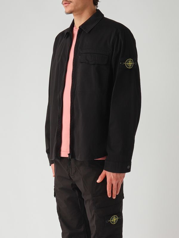 3. Overshirt uomo in raso di cotone biologico stretch Nero Stone Island l1s151200015s0012