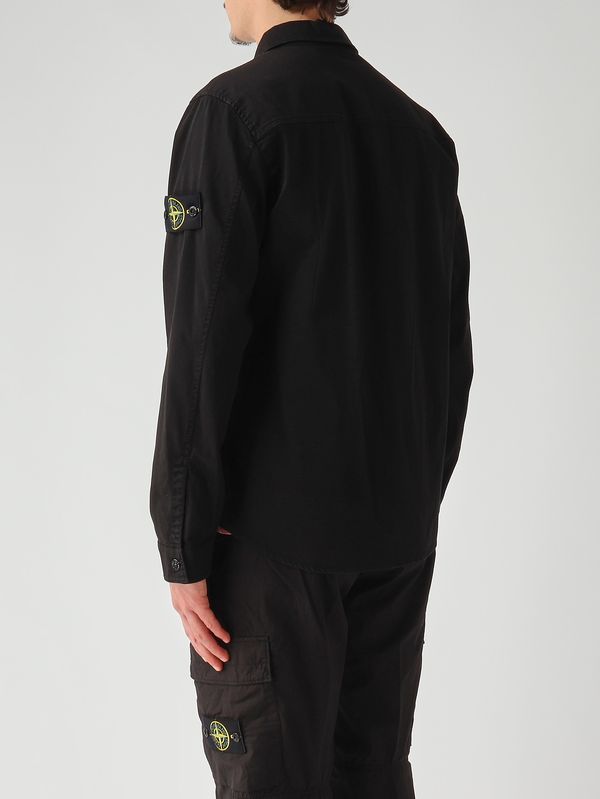 4. Overshirt uomo in raso di cotone biologico stretch Nero Stone Island l1s151200015s0012