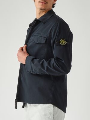 5. Overshirt uomo in raso di cotone biologico stretch Navy