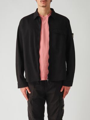 1. Overshirt uomo in raso di cotone biologico stretch Nero