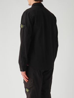 4. Overshirt uomo in raso di cotone biologico stretch Nero