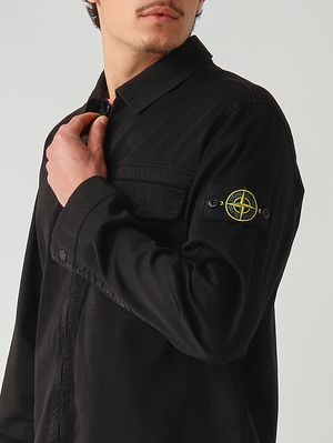 5. Overshirt uomo in raso di cotone biologico stretch Nero