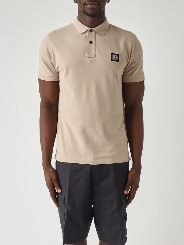 Polo en piqué de coton biologique extensible pour homme Beige Foncé Stone Island
