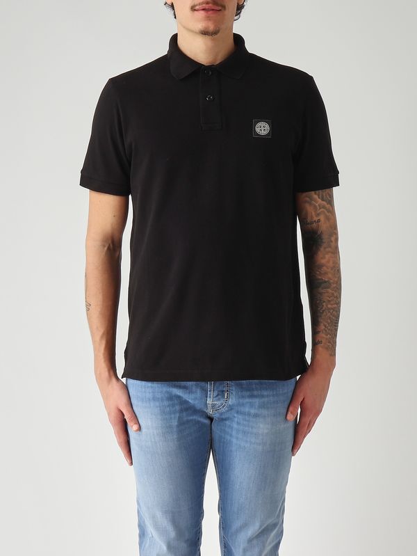 Polo en piqué de coton biologique extensible pour homme Noir Stone Island