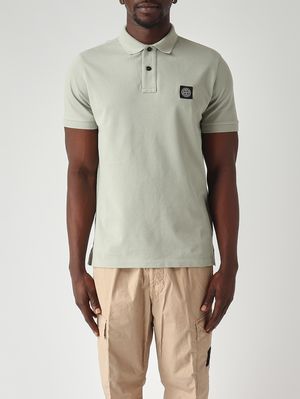 1. Polo en piqué de coton biologique extensible pour homme Sauge