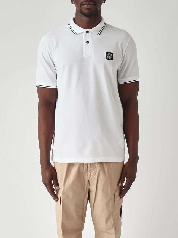 Polo en piqué de coton biologique extensible pour homme Blanc Stone Island