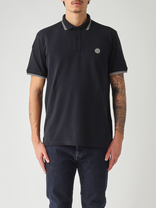 Polo en piqué de coton biologique extensible pour homme Bleu marine Stone Island