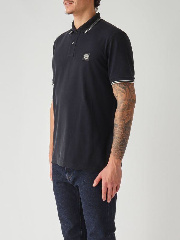 3. Polo de hombre de piqué de algodón orgánico elástico Azul marino Stone Island l1s152200010s0018