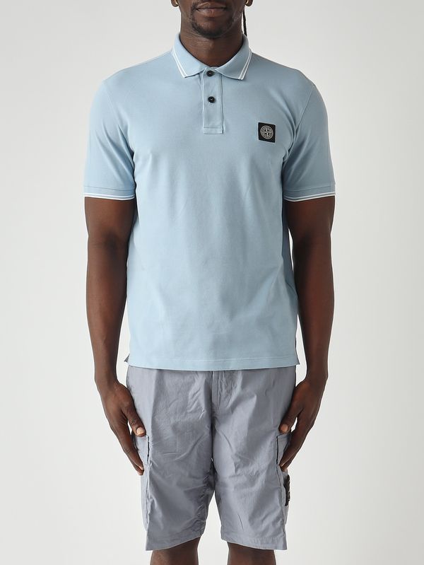 Polo en piqué de coton biologique extensible pour homme Céleste pastel Stone Island