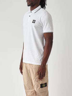 3. Men's polo shirt in stretch organic cotton piqué White