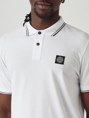 5. Men's polo shirt in stretch organic cotton piqué White