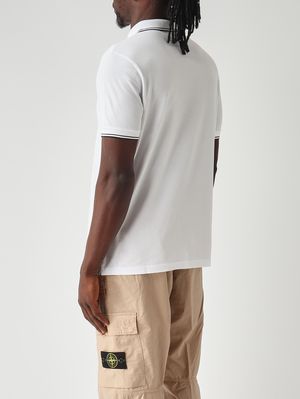 4. Men's polo shirt in stretch organic cotton piqué White
