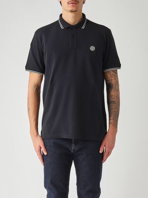 1. Polo de hombre de piqué de algodón orgánico elástico Azul marino