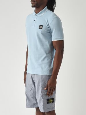 3. Polo de hombre de piqué de algodón orgánico elástico Celeste Pastel