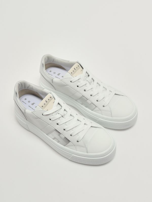 2. Women's Crosswind leather sneakers White-Silver Hogan hxw7050gb00v1l