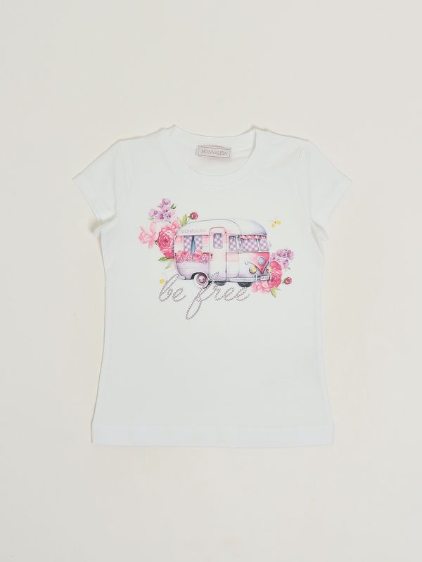 1. T-shirt fille en coton stretch Blanc Monnalisa 19g6027001