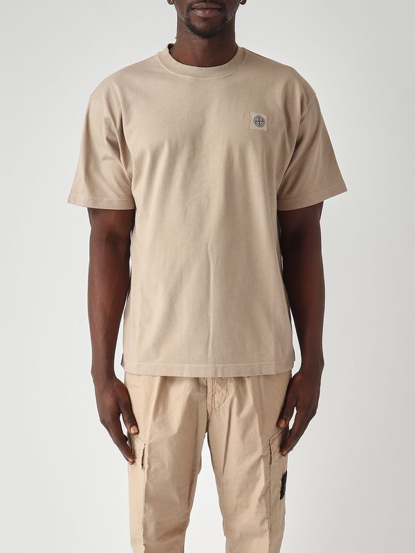 T-shirt en jersey de coton biologique peigné pour homme Beige foncé Stone Island