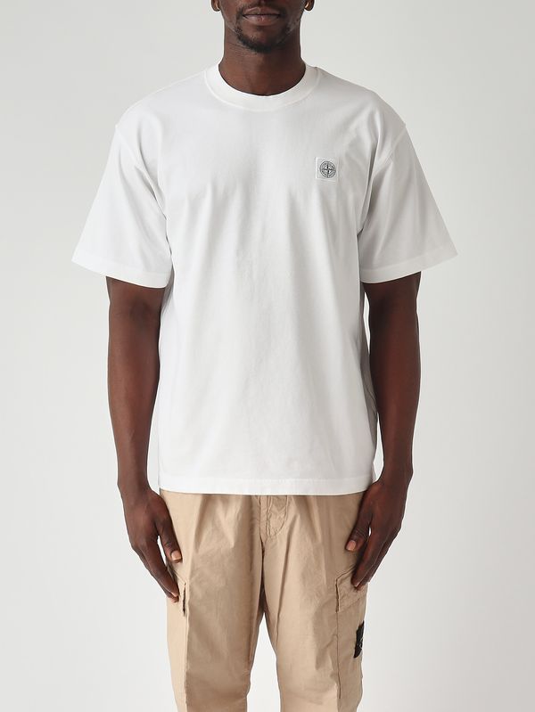 T-shirt en jersey de coton biologique peigné pour homme Blanc Stone Island