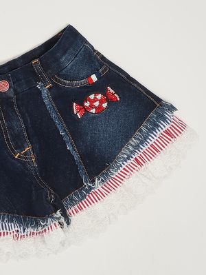 3. Short en coton stretch mélangé pour fille Jean bleu