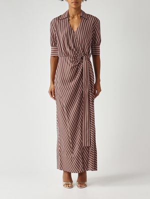 1. Damenkleid aus Viskosemischung Braun-Rosa