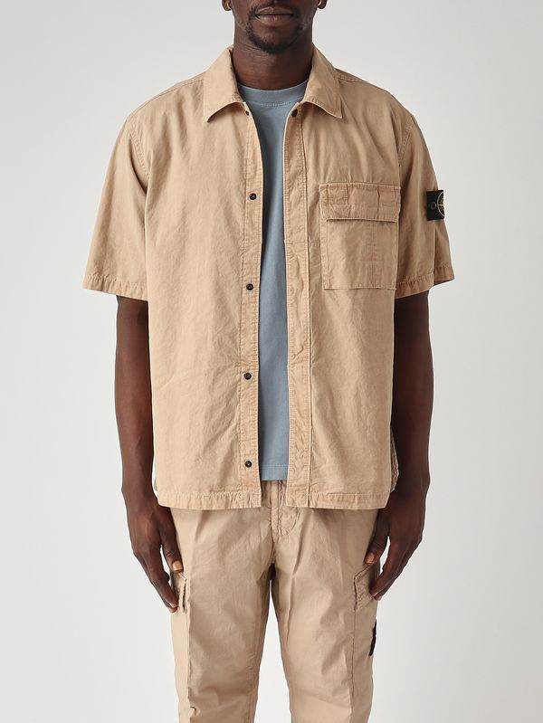 1. Herren-Overshirt aus elastischem Bio-Baumwolltwill Dunkelbeige Stone Island l1s151200031s00wn
