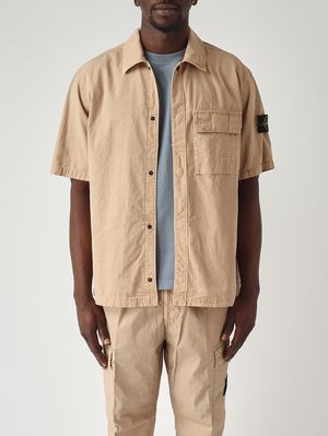 1. Herren-Overshirt aus elastischem Bio-Baumwolltwill Dunkelbeige