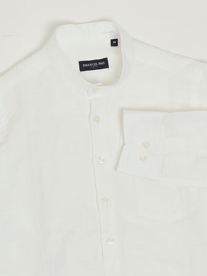 3. Chemise pour garçon en lin et coton Blanc