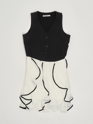 1. Mädchenkleid aus Stretchmaterial Schwarz-Weiß