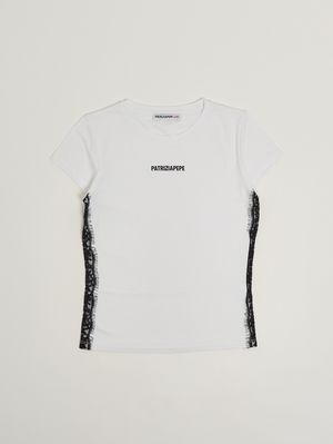 1. Mädchen-T-Shirt aus Stretch-Viskose Schwarz-Weiß