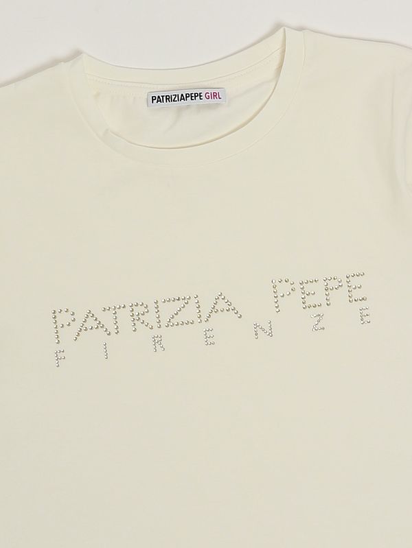 3. Girls' stretch cotton T-shirt White-Gold Patrizia Pepe 7m0809j331